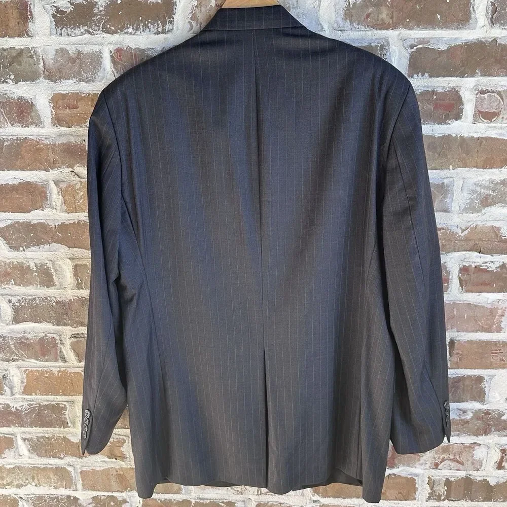 Lauren Ralph Lauren Blazer Jacket Sport Coat Mens‎ 44L Gray Wool Pin Stripe READ